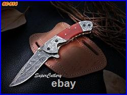 Custom made Damascus Folding Knife Resin sheet handle with clip pocket knife