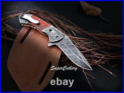 Custom made Damascus Folding Knife Resin sheet handle with clip pocket knife