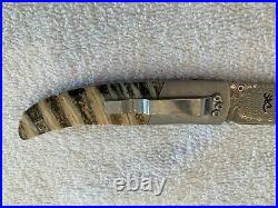 D Browning Damascus Folding Knife 3 Drop Point Blade, Mammoth Tooth Handles