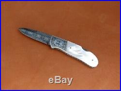 D. E. Friedly Handmade Damascus Lock Back Folding Knife. Chris Meyer Engraving