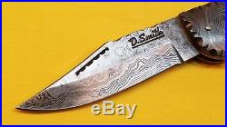 D. Smith Custom Handmade Damascus & Horn Folding Knife K3