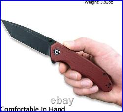 D2 Black Stonewash Tanto Burgundy G10 Handle Knife Folding Pocket Gift VP93