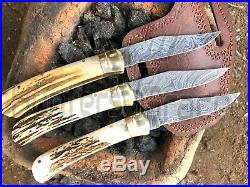 DAMASCUS HANDMADE 9 FOLDING POCKET KNIFE (Lot Of 3) SPECIAL KNIFE STAG HANDLE