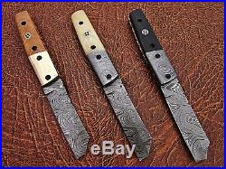 DAMASCUS custom hand made lot of 3 damascuss folding knives