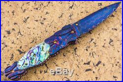 DC CUSTOM HANDMADE Folding Knife Color Damascus Abalone Topaz 24K Gold Screw FS