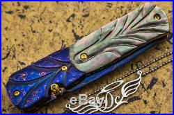 DC CUSTOM HANDMADE Folding Knife Color Damascus Black Pearl Spear Point Blade FS