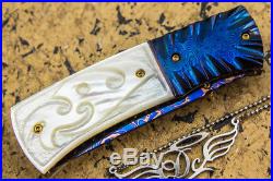 DC CUSTOM HANDMADE Folding Knife Color Damascus White Pearl Straight Back Blade