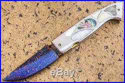 DC Custom Folding Knife Color Damascus Abalone Pearl Titanium Gem FS