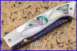 DC Custom Folding Knife Color Damascus Abalone Pearl Titanium Gem FS