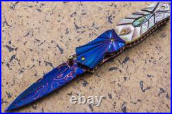 DC Custom Folding Knife Color Damascus Black Pearl Anodised Titanium Perridot