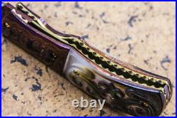 DC Custom Folding Knife Color Damascus Black Pearl Anodised Titanium Topaz Stud