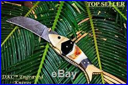 DKC-139 TIGER FISH Bass Trout Fishing Pocket Folding Damascus Hunting Knife and