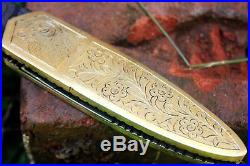 DKC-46 GOLDEN RAM (medium) Damascus Folding Pocket Knife Polished Brass 5 Folde
