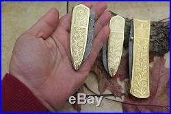 DKC-46 GOLDEN RAM (medium) Damascus Folding Pocket Knife Polished Brass 5 Folde