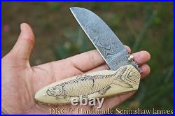 DKC-592 TARPON Fish Bone Damascus Folding Pocket Knife
