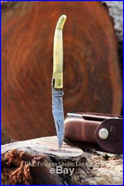 DKC-62-W WHITE PRINCE Laguiole Damascus Steel Folding Pocket Knife 4 Folded
