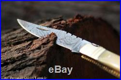 DKC-62-W WHITE PRINCE Laguiole Damascus Steel Folding Pocket Knife 4 Folded