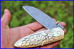 DKC-63 NAPA Grapes Damascus Folding Pocket Wine Knife Polished Brass 5 Folded, 8