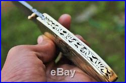 DKC-67 LADY LIBERTY Brass Damascus Folding pocket Knife Polished Brass 5 Folded