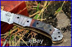 DKC-726 CLINT Damascus Folding Pocket Knife 4.5 Folded 7.5 Long 3 Blade 8 oz
