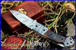 DKC-726 CLINT Damascus Folding Pocket Knife 4.5 Folded 7.5 Long 3 Blade 8 oz