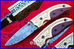 Damascus 3.0Blade Custom Pocket Folding knife withEngraved Bolsters, Walnut -F-14