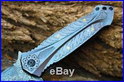 Damascus 3.2Blade Folding knife withLiner Lock, Pocket Clip, Cover-UDK-usa-188