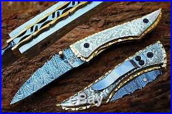 Damascus 3.3 Blade Custom Folding knife with Steel Engraved Handle, Clip-UDK-F-97