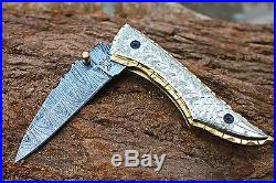 Damascus 3.3 Blade Custom Folding knife with Steel Engraved Handle, Clip-UDK-F-97
