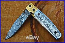Damascus 3.5 Blade Custom Folding knife withLock, Steel Engraved Handle UDK-F-101