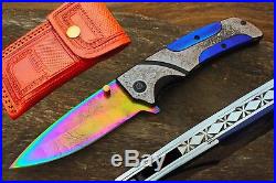 Damascus 3.6Titanium Coated Damascus Blade Folding knife WithLiner Lock -UDK -210
