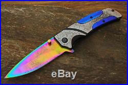 Damascus 3.6Titanium Coated Damascus Blade Folding knife WithLiner Lock -UDK -210