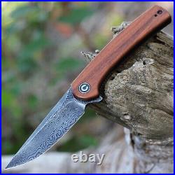 Damascus Blade Cuibourtia Wood Handle Pocket Folding Knife Wood Box Set VP78