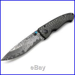 Damascus Blade Folding Knife 3.75 Carbon Fiber Handle 2.75 Blade, E, 6102CFO-11D