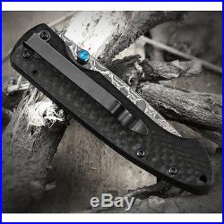 Damascus Blade Folding Knife 3.75 Carbon Fiber Handle 2.75 Blade, E, 6102CFO-11D
