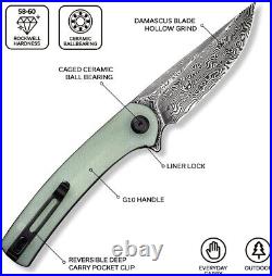 Damascus Blade G10 Wood Handle Pocket Folding Knife Wood Box Set VP79
