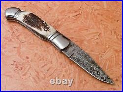 Damascus Blade Pocket (Folding) Knife Stag Handle