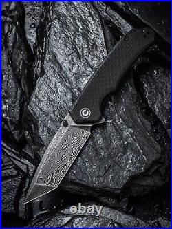 Damascus Blade Tanto Black Micarta Handle Knife Folding Pocket Gift VP92