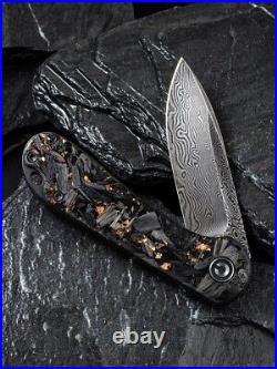 Damascus Copper Shred Resin Knife Folding Pocket Gift Outdoors VP100