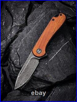 Damascus Cuibourtia Wood Handle Knife Folding Pocket Gift Outdoors VP102