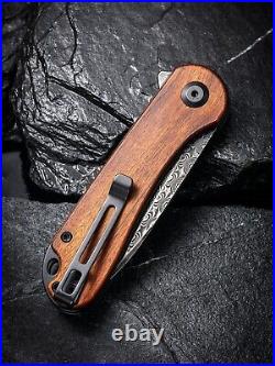 Damascus Cuibourtia Wood Handle Knife Folding Pocket Gift Outdoors VP102