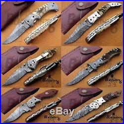 Damascus Custom Handmade LOT OF 6 Folding Pocket Knives 8.5 overall