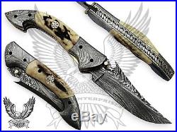 Damascus Custom Handmade Liner Lock Folding Knife Pattern Palm Leaf 8.5 Inches