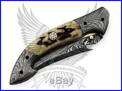 Damascus Custom Handmade Liner Lock Folding Knife Pattern Palm Leaf 8.5 Inches
