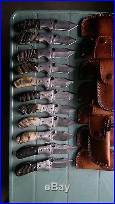 Damascus Custom Handmade Lot of 11 Folding Knives 7.5 Ram Horn Handle