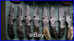 Damascus Custom Handmade Lot of 11 Folding Knives 7.5 Ram Horn Handle
