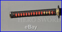 Damascus Folded Steel Samurai Katana Sword Red Black Japanese Knife Battle Ready