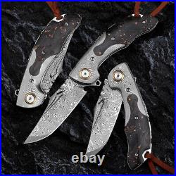 Damascus Folding Knife Edc Tactical 10 Layers Vg10 Steel Core Foil Carbon Fiber