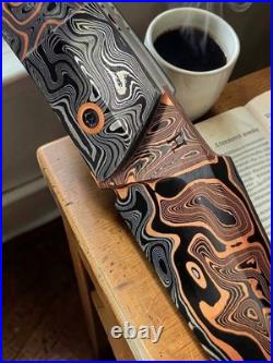 Damascus Folding Knife Fossil Mammoth Handle & Copper Bolsters Handmade