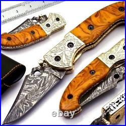 Damascus Folding Knife Pocket Knife DAMASCUS BLADE / Survival / Gift LOT OF 3